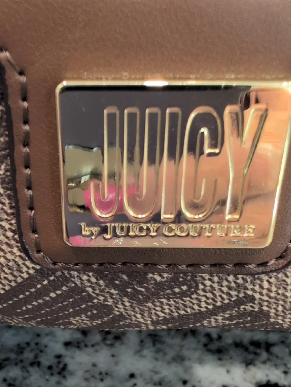 Juicy Couture Brown Monogram Mini Backpack with Gold Accents